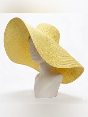 Extra Wide Brim Yellow Straw Packable Sun Hat 27”